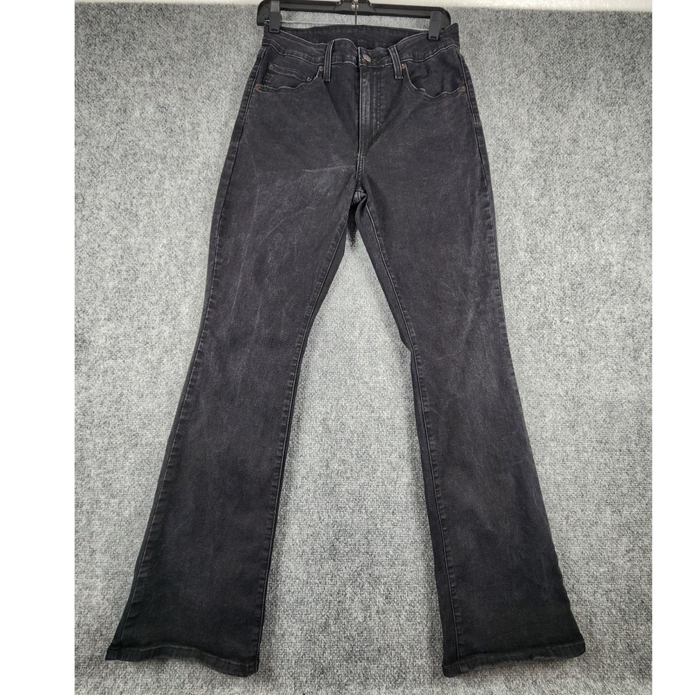 Levis 726 High Rise Flare Jeans Womens 27 Washed Black Denim Stretch 18883-0145